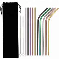 Set Of 8 Stainless Steel Long Drinks Straws For Cold Beverage With Cleaning Brush