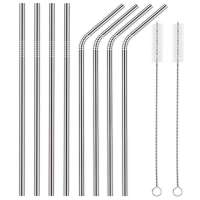 Set of 8 10 12 Stainless Steel Straws Drinking Metal Straws For Cold Beverage Straight Bent Tube and Cleaning Brushes