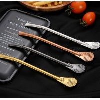 Stainless Steel Drinking Straws with Filter Spoon, Reusable Yerba Mate Tea Bombilla Drinking Straws with Cleaning Brushes Set