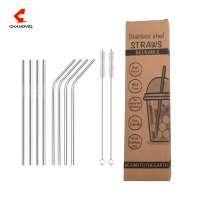 8 Pack Stainless Steel 304 Straws 215mm Long Rustproof Metal Drinking Straws with 2 Cleaning Brushes For Cold Beverage