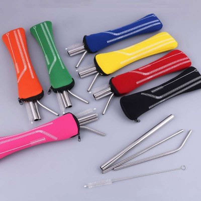 Preventing scratch straw Stainless Steel Drinking Straws Set with Cleaning Brush and Bag for travelling