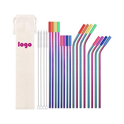 Multi-colored Drinking Straws Of 8 10.5" 8.5" Stainless Steel Straws Set For 30/20oz Tumbler Cold Beverage