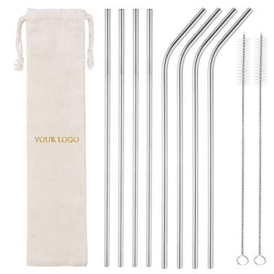 HOT!! 10 pcs Custom label Stainless Straws Brush A Pouch Reusable Metal Drinking Steel straw