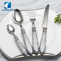 Plastic Cutlery, Stainless Steel Flatware Set with Acrylic Handle for Events